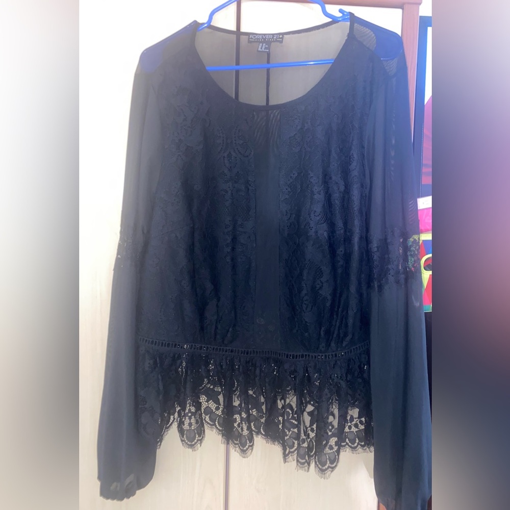 Forever 21 Plus Women sheer lace long sleeve blouse size 0X